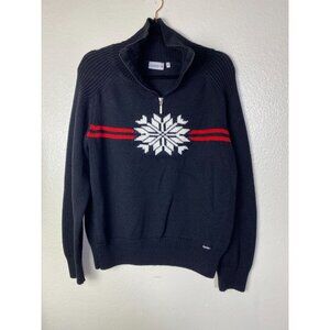 Eisbar Black 1/4 Quarter Zip Knit Sweater Men size Medium Nordic Snowflake Ski